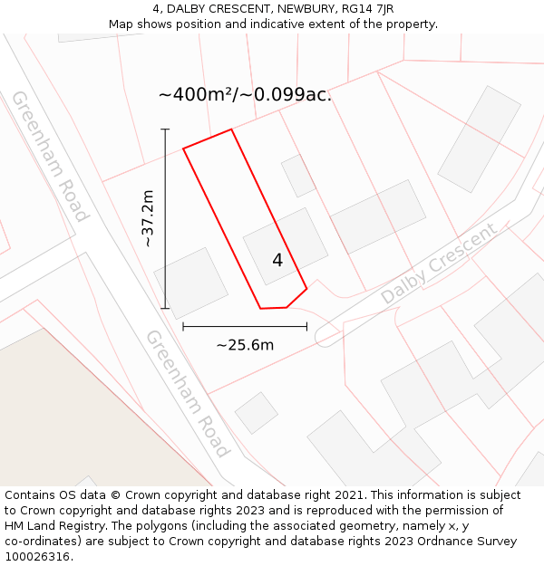 4, DALBY CRESCENT, NEWBURY, RG14 7JR: Plot and title map