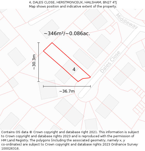 4, DALES CLOSE, HERSTMONCEUX, HAILSHAM, BN27 4TJ: Plot and title map