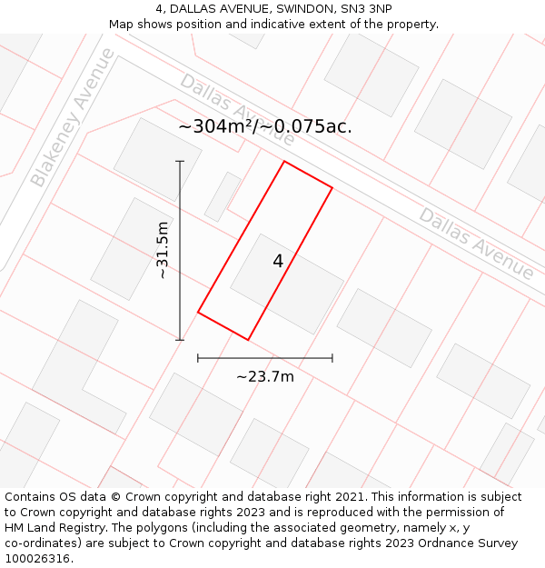 4, DALLAS AVENUE, SWINDON, SN3 3NP: Plot and title map