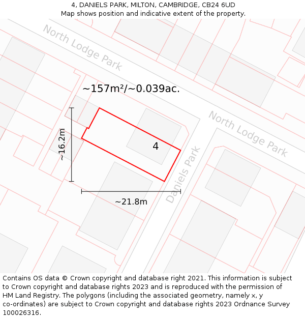 4, DANIELS PARK, MILTON, CAMBRIDGE, CB24 6UD: Plot and title map