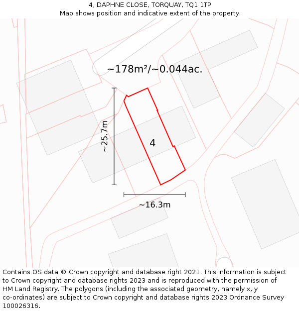 4, DAPHNE CLOSE, TORQUAY, TQ1 1TP: Plot and title map