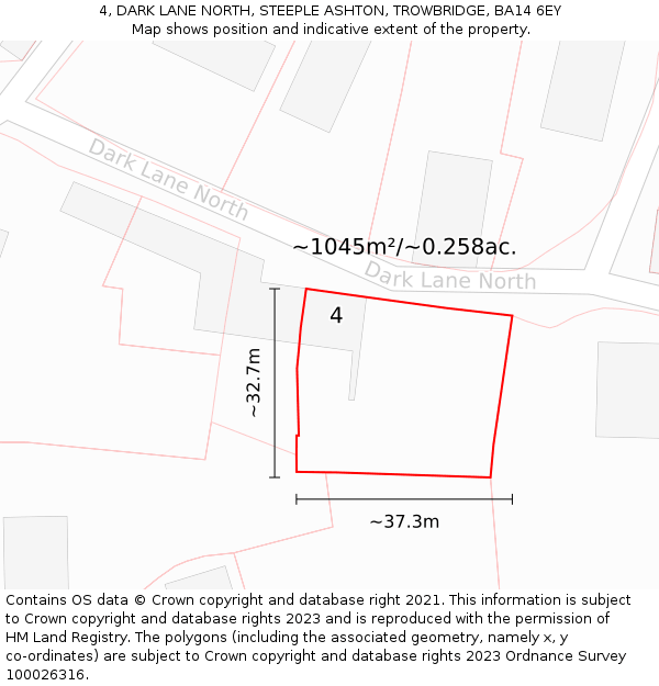 4, DARK LANE NORTH, STEEPLE ASHTON, TROWBRIDGE, BA14 6EY: Plot and title map