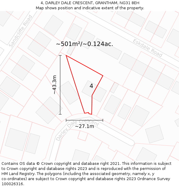 4, DARLEY DALE CRESCENT, GRANTHAM, NG31 8EH: Plot and title map