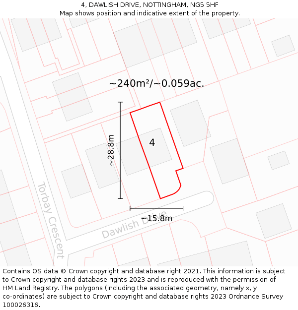 4, DAWLISH DRIVE, NOTTINGHAM, NG5 5HF: Plot and title map