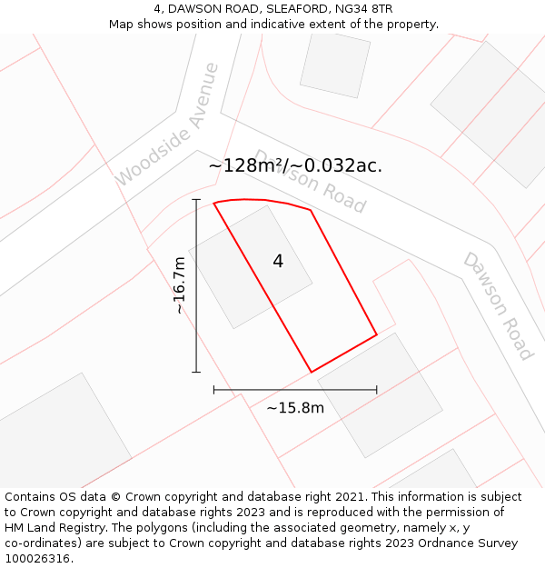4, DAWSON ROAD, SLEAFORD, NG34 8TR: Plot and title map