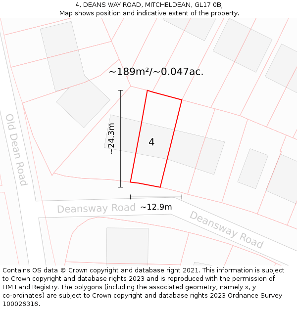 4, DEANS WAY ROAD, MITCHELDEAN, GL17 0BJ: Plot and title map