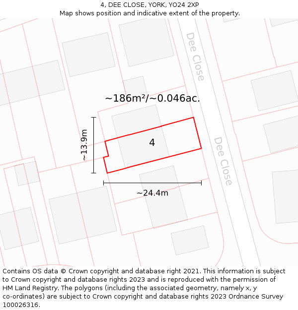 4, DEE CLOSE, YORK, YO24 2XP: Plot and title map