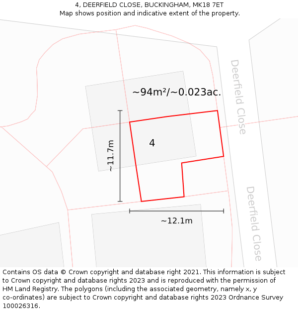 4, DEERFIELD CLOSE, BUCKINGHAM, MK18 7ET: Plot and title map