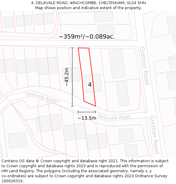 4, DELAVALE ROAD, WINCHCOMBE, CHELTENHAM, GL54 5HN: Plot and title map