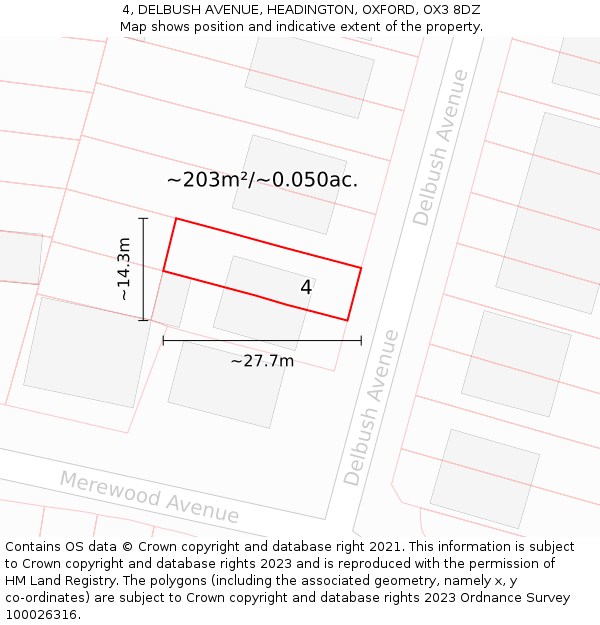 4, DELBUSH AVENUE, HEADINGTON, OXFORD, OX3 8DZ: Plot and title map