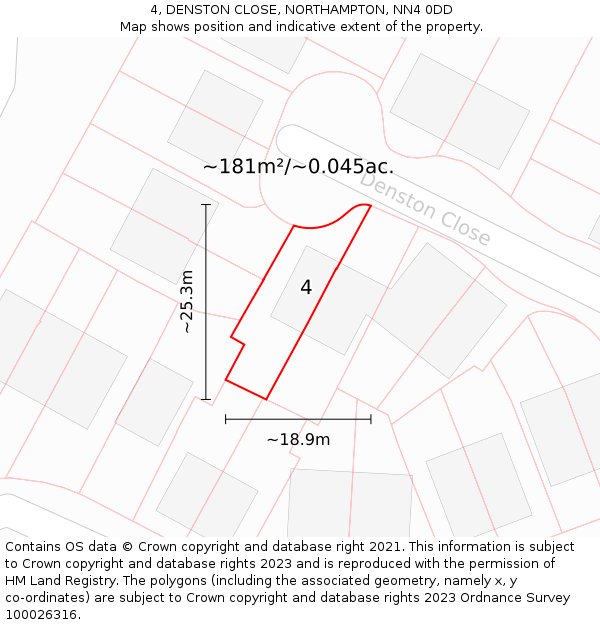 4, DENSTON CLOSE, NORTHAMPTON, NN4 0DD: Plot and title map