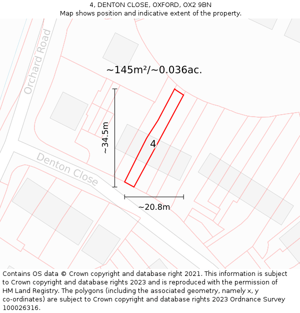 4, DENTON CLOSE, OXFORD, OX2 9BN: Plot and title map