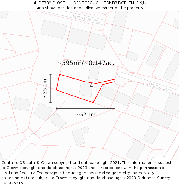 4, DERBY CLOSE, HILDENBOROUGH, TONBRIDGE, TN11 9JU: Plot and title map