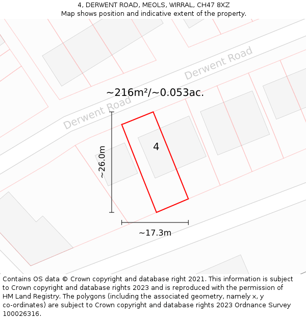 4, DERWENT ROAD, MEOLS, WIRRAL, CH47 8XZ: Plot and title map