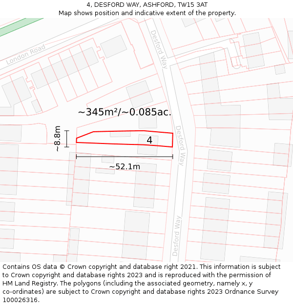 4, DESFORD WAY, ASHFORD, TW15 3AT: Plot and title map