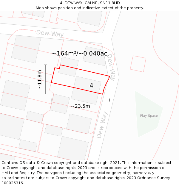 4, DEW WAY, CALNE, SN11 8HD: Plot and title map