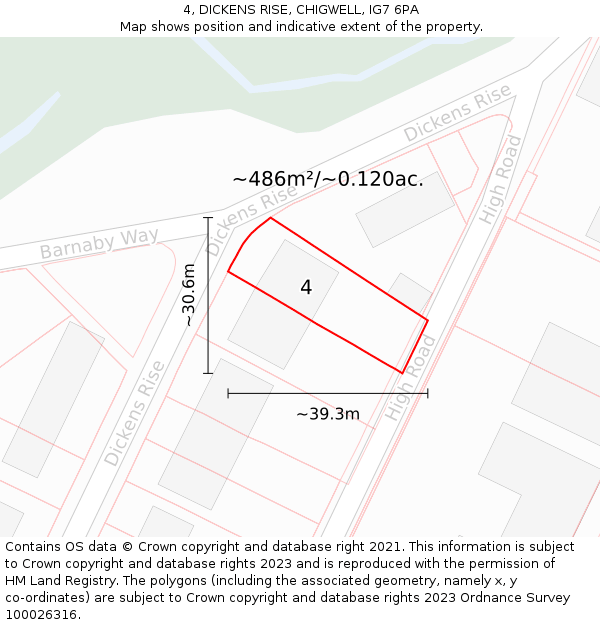 4, DICKENS RISE, CHIGWELL, IG7 6PA: Plot and title map