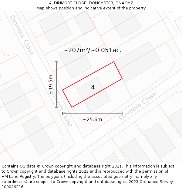 4, DINMORE CLOSE, DONCASTER, DN4 9AZ: Plot and title map