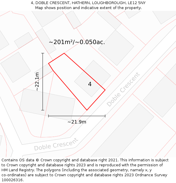 4, DOBLE CRESCENT, HATHERN, LOUGHBOROUGH, LE12 5NY: Plot and title map