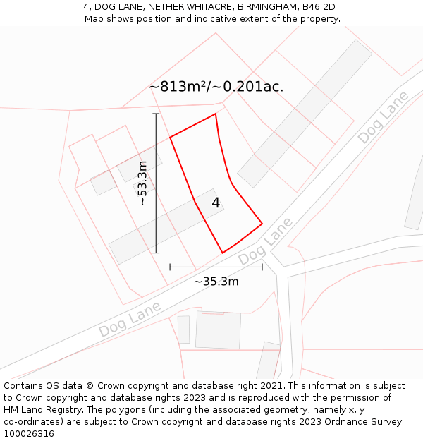 4, DOG LANE, NETHER WHITACRE, BIRMINGHAM, B46 2DT: Plot and title map