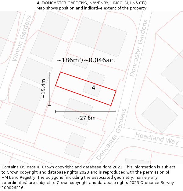 4, DONCASTER GARDENS, NAVENBY, LINCOLN, LN5 0TQ: Plot and title map