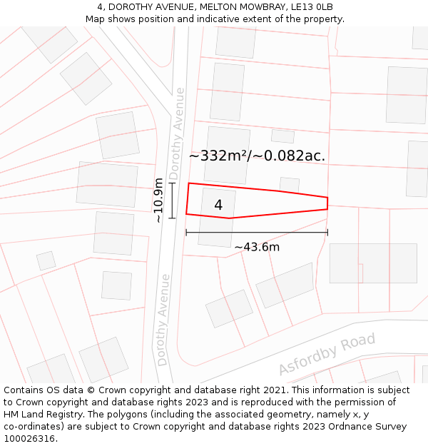 4, DOROTHY AVENUE, MELTON MOWBRAY, LE13 0LB: Plot and title map