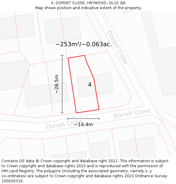 4, DORSET CLOSE, HEYWOOD, OL10 3JA: Plot and title map