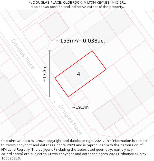 4, DOUGLAS PLACE, OLDBROOK, MILTON KEYNES, MK6 2RL: Plot and title map