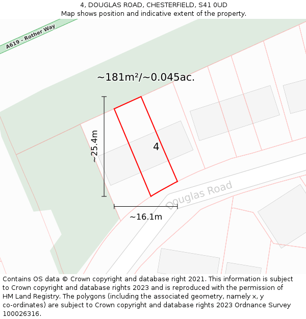 4, DOUGLAS ROAD, CHESTERFIELD, S41 0UD: Plot and title map