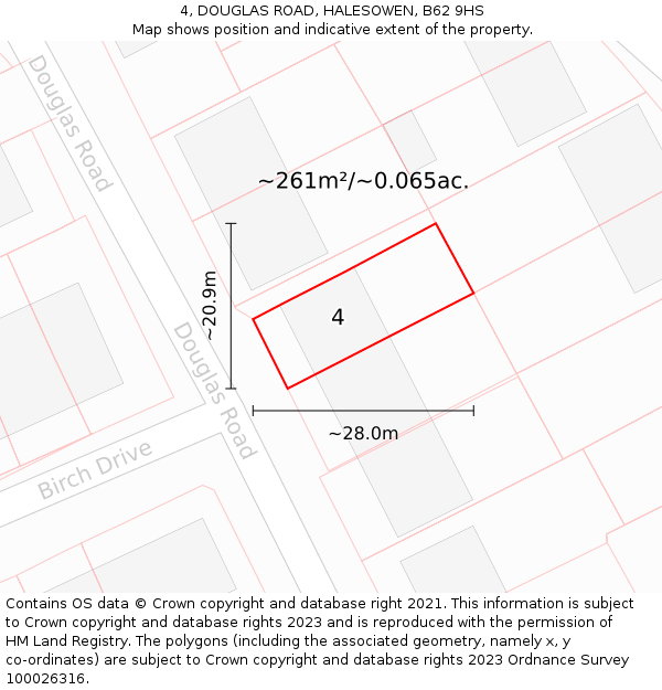 4, DOUGLAS ROAD, HALESOWEN, B62 9HS: Plot and title map