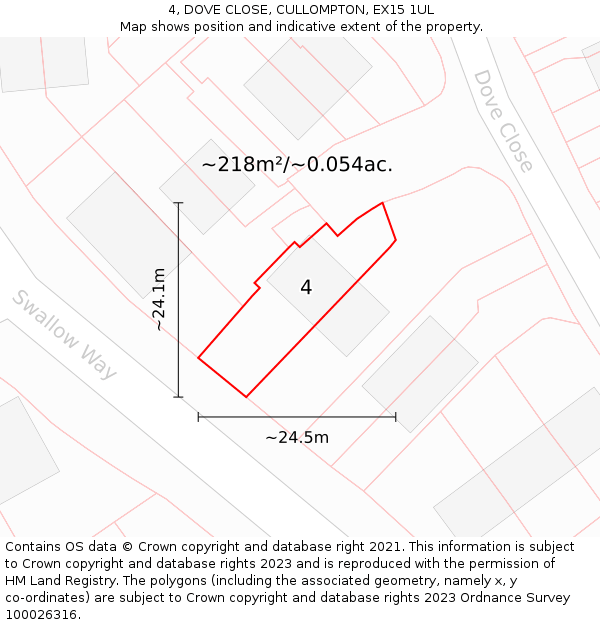 4, DOVE CLOSE, CULLOMPTON, EX15 1UL: Plot and title map