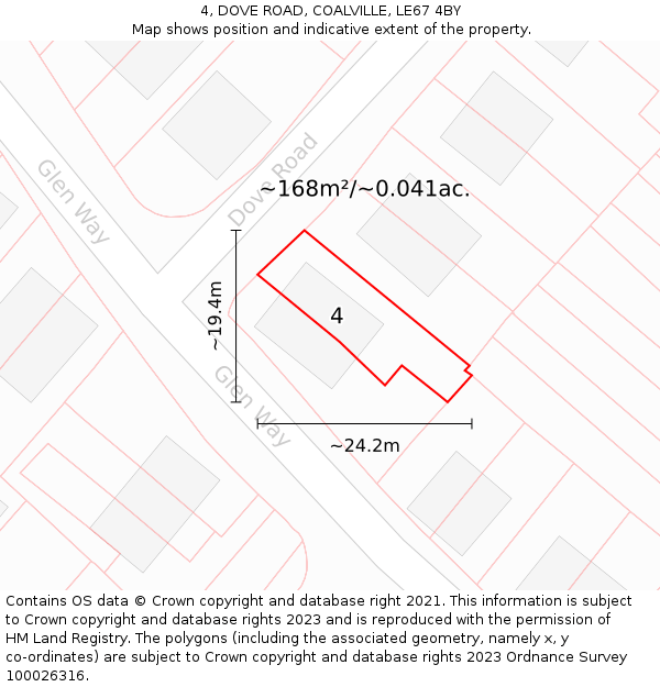 4, DOVE ROAD, COALVILLE, LE67 4BY: Plot and title map