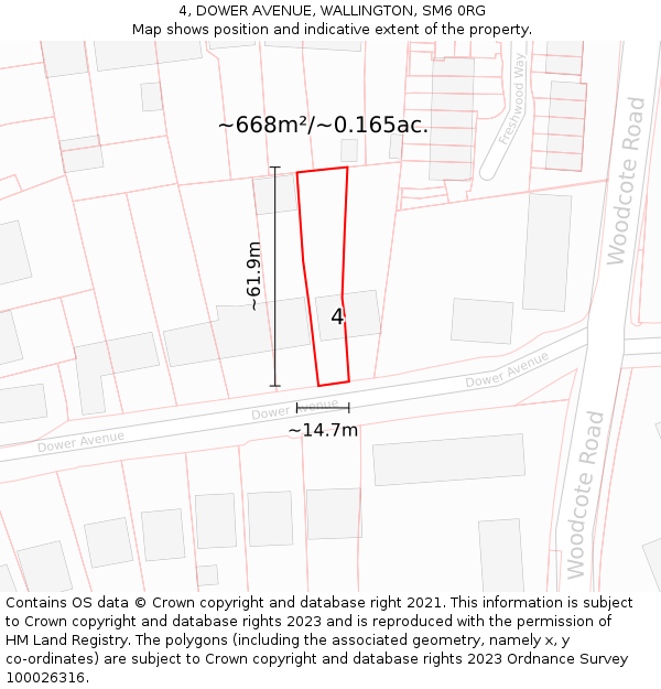 4, DOWER AVENUE, WALLINGTON, SM6 0RG: Plot and title map