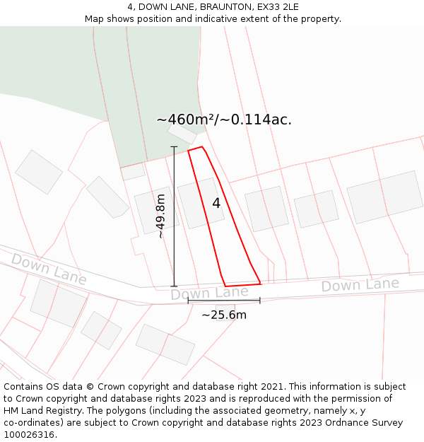 4, DOWN LANE, BRAUNTON, EX33 2LE: Plot and title map