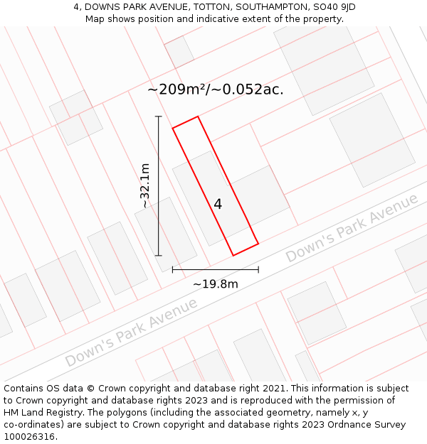 4, DOWNS PARK AVENUE, TOTTON, SOUTHAMPTON, SO40 9JD: Plot and title map