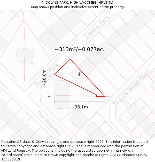 4, DOWNS PARK, HIGH WYCOMBE, HP13 5LX: Plot and title map