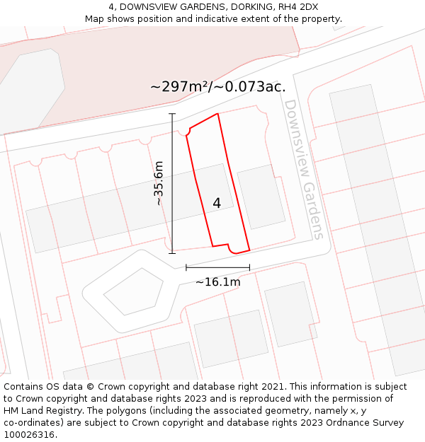 4, DOWNSVIEW GARDENS, DORKING, RH4 2DX: Plot and title map