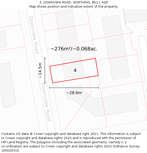 4, DOWNVIEW ROAD, WORTHING, BN11 4QR: Plot and title map