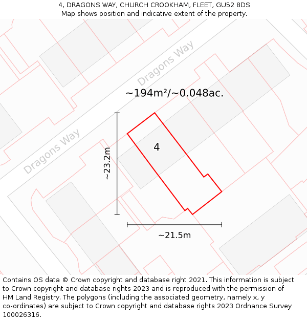 4, DRAGONS WAY, CHURCH CROOKHAM, FLEET, GU52 8DS: Plot and title map