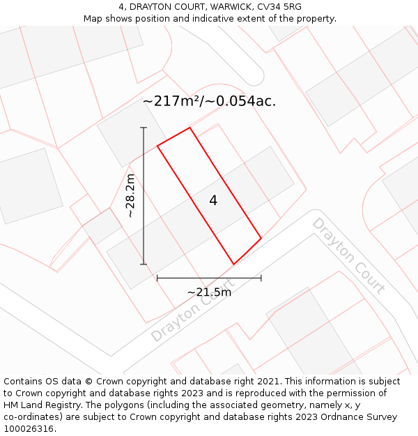 4, DRAYTON COURT, WARWICK, CV34 5RG: Plot and title map