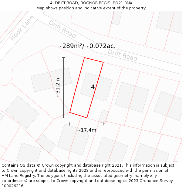 4, DRIFT ROAD, BOGNOR REGIS, PO21 3NX: Plot and title map