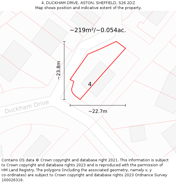 4, DUCKHAM DRIVE, ASTON, SHEFFIELD, S26 2DZ: Plot and title map