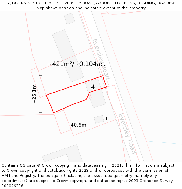 4, DUCKS NEST COTTAGES, EVERSLEY ROAD, ARBORFIELD CROSS, READING, RG2 9PW: Plot and title map