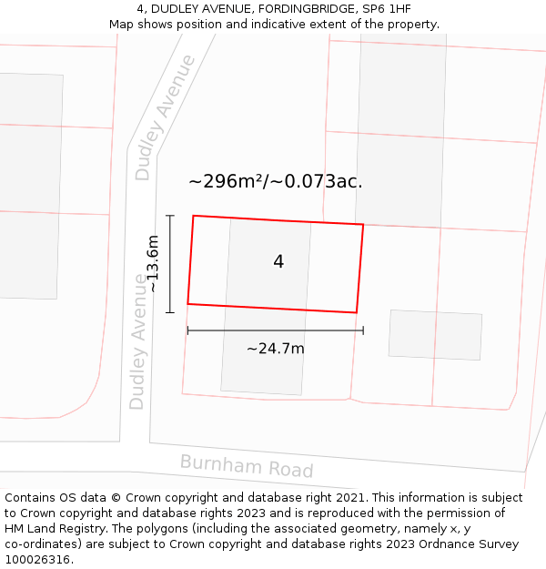 4, DUDLEY AVENUE, FORDINGBRIDGE, SP6 1HF: Plot and title map