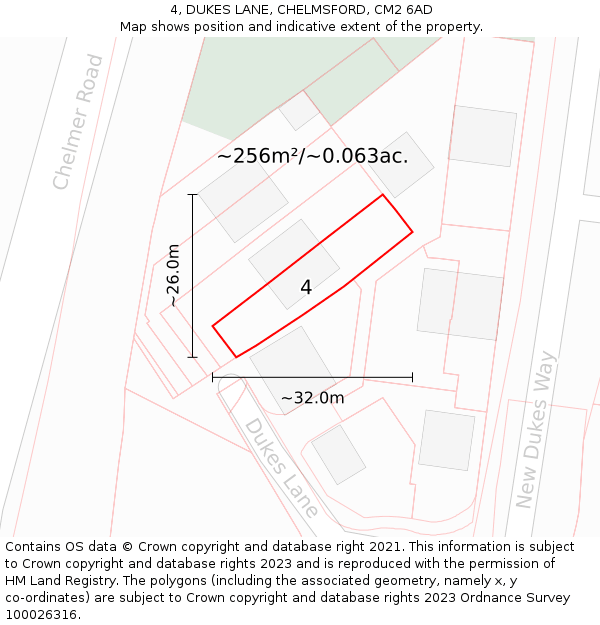 4, DUKES LANE, CHELMSFORD, CM2 6AD: Plot and title map