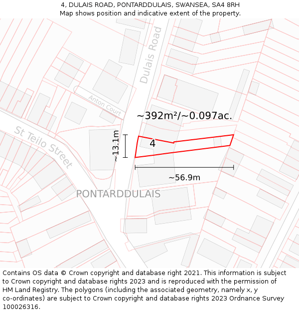 4, DULAIS ROAD, PONTARDDULAIS, SWANSEA, SA4 8RH: Plot and title map