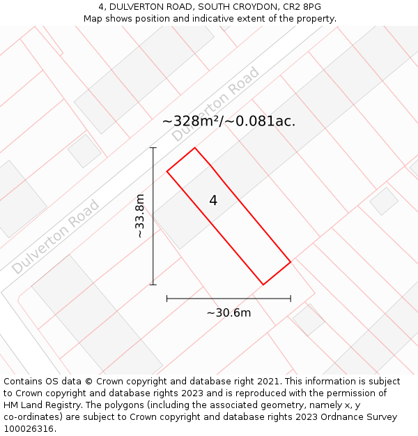 4, DULVERTON ROAD, SOUTH CROYDON, CR2 8PG: Plot and title map