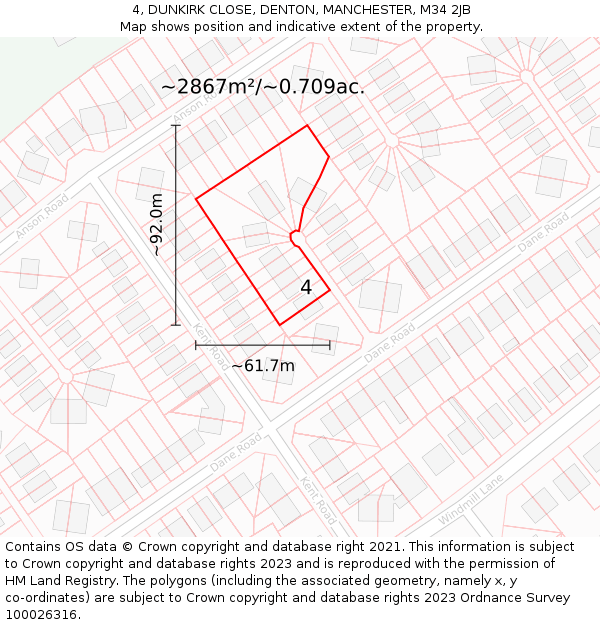 4, DUNKIRK CLOSE, DENTON, MANCHESTER, M34 2JB: Plot and title map