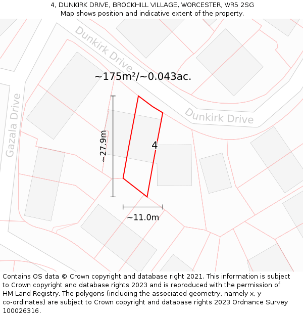 4, DUNKIRK DRIVE, BROCKHILL VILLAGE, WORCESTER, WR5 2SG: Plot and title map