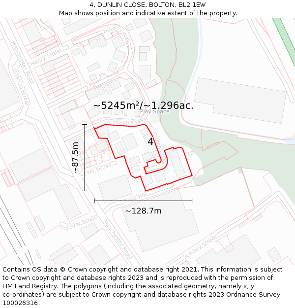 4, DUNLIN CLOSE, BOLTON, BL2 1EW: Plot and title map